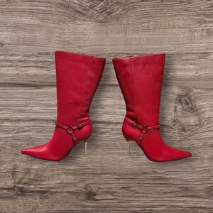 Vibrant Red Stiletto Heeled Boots